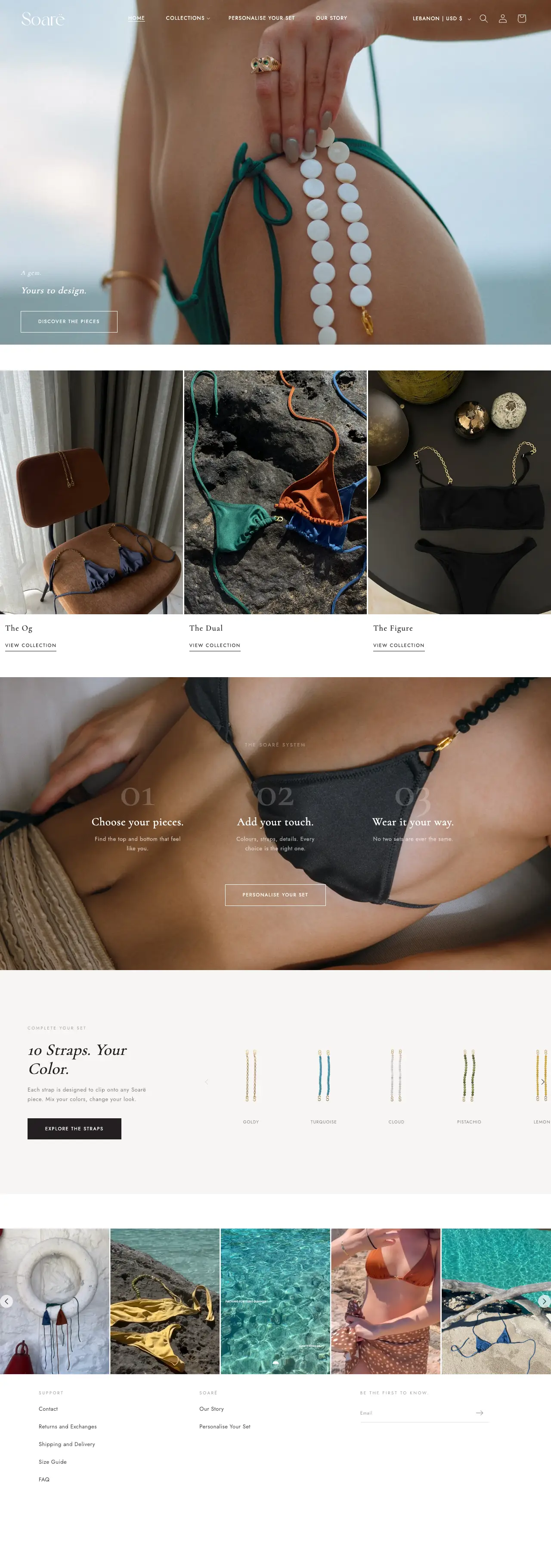 Soarë online store, full homepage on desktop